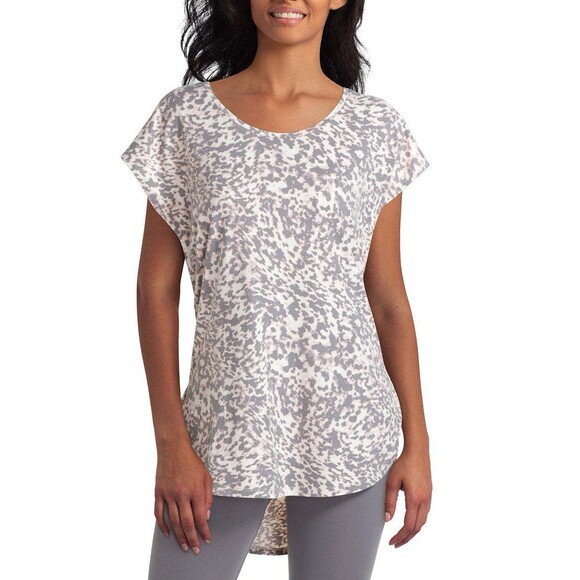 H Halston Studio Soft Blush Abstract Animal Scoop Neck Hi Low Pullover Blouse M - Picture 1 of 4